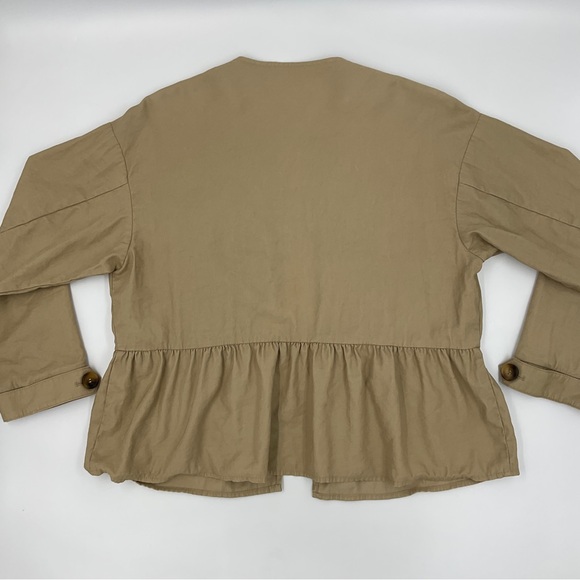 Zara Ruffled Peplum Open Front Oversized Safari Khaki Color Shacket Jacket XS - Picture 11 of 16